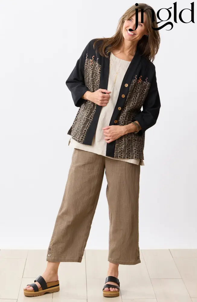 Rupashi Cotton Dobby Gauze Jacket - Cumin/Black