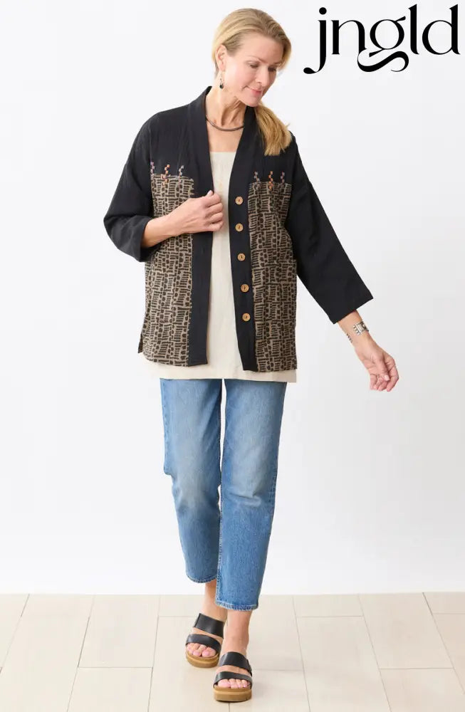Rupashi Cotton Dobby Gauze Jacket - Cumin/Black