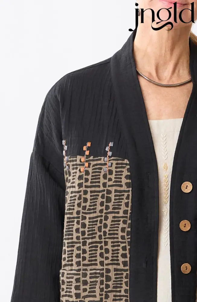 Rupashi Cotton Dobby Gauze Jacket - Cumin/Black