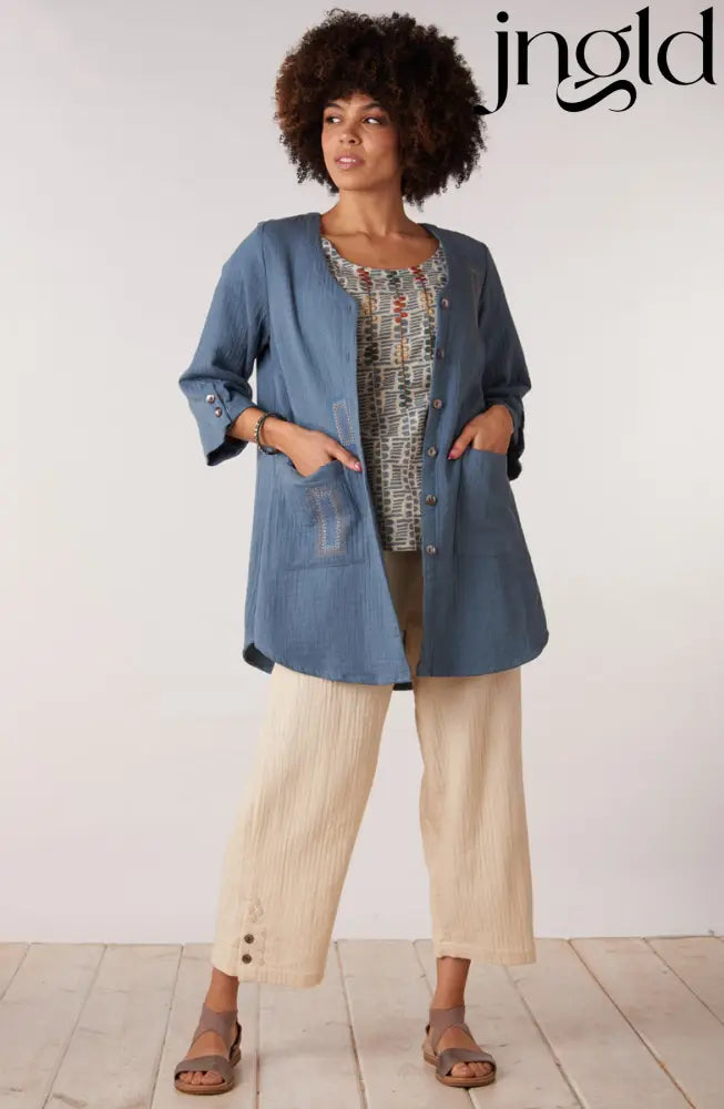 Soniya Dobby Gauze Soft Dressing Jacket - Harbor blue