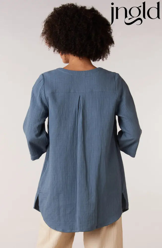 Soniya Dobby Gauze Soft Dressing Jacket - Harbor blue