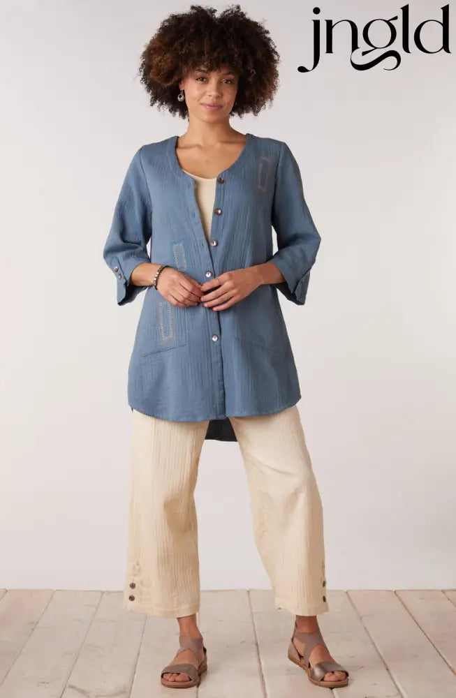 Soniya Dobby Gauze Soft Dressing Jacket - Harbor blue