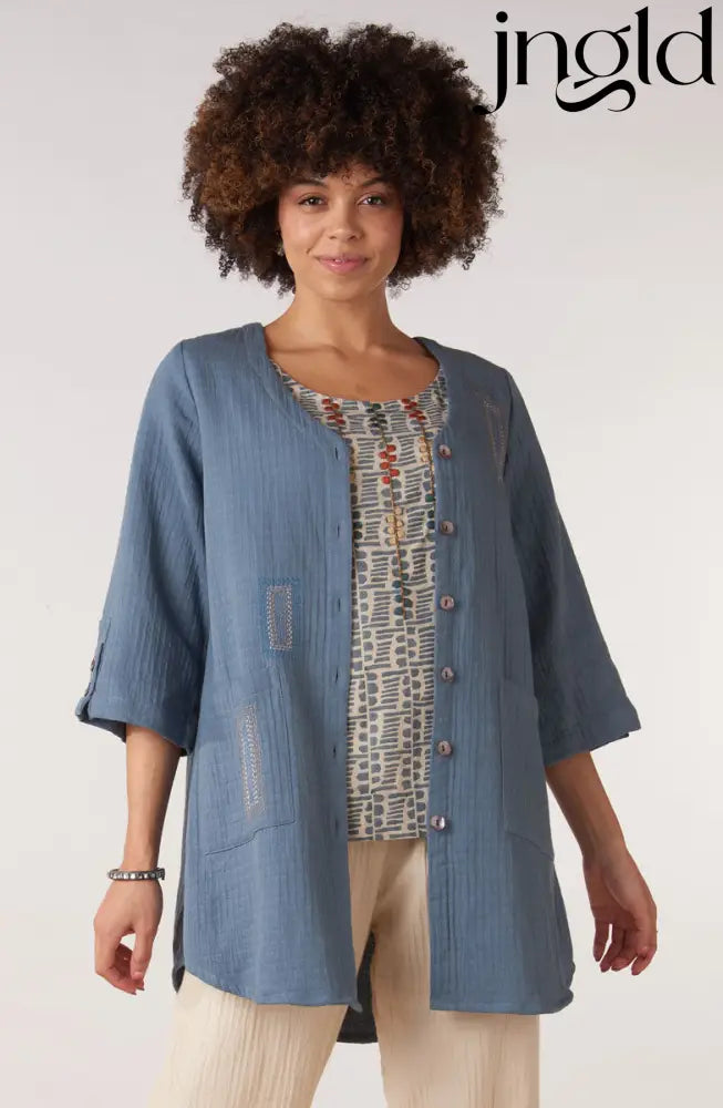 Soniya Dobby Gauze Soft Dressing Jacket - Harbor blue - Harbor blue / PS (6-8)
