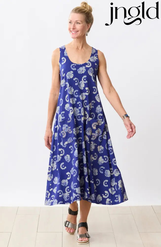 Supriya Jersey A-line Midi Tank Dress - Cobalt/Multi