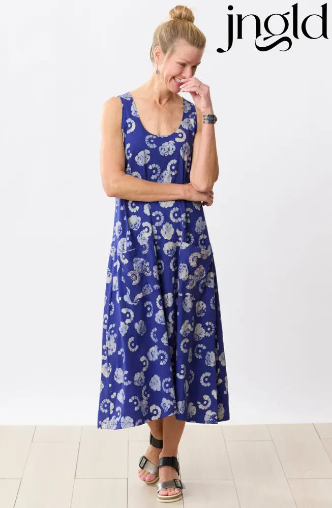 Supriya Jersey A-line Midi Tank Dress - Cobalt/Multi