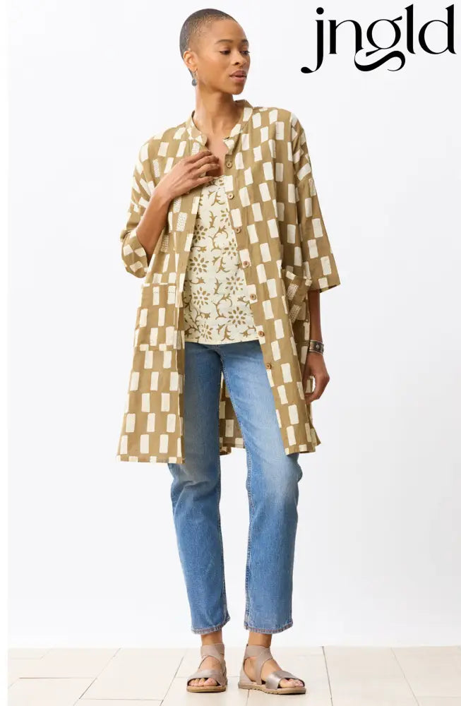 Usha Batik Print Oversized Shirt Jacket - Straw