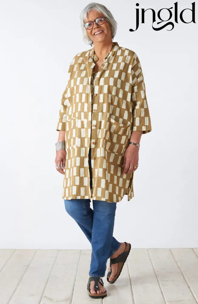 Usha Batik Print Oversized Shirt Jacket - Straw