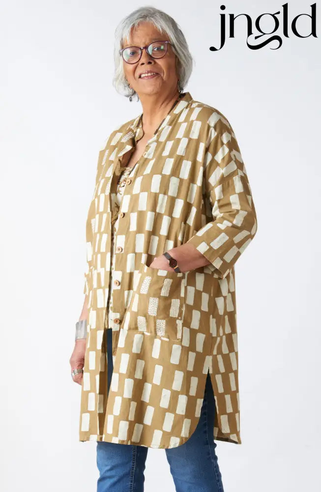 Usha Batik Print Oversized Shirt Jacket - Straw