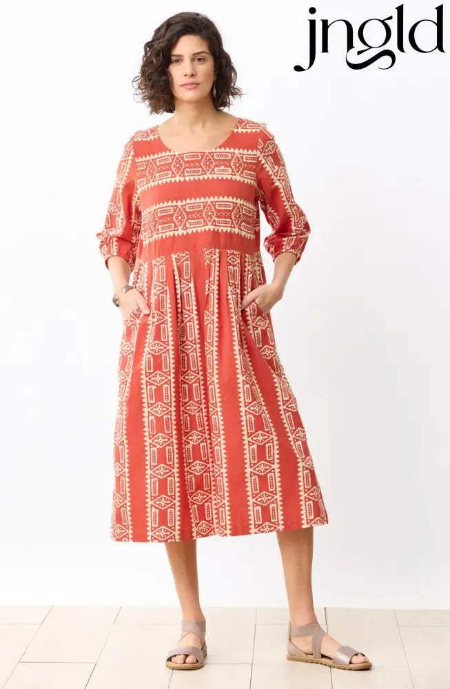 Vasuda Batik Print Midi Dress - Fire red/Straw